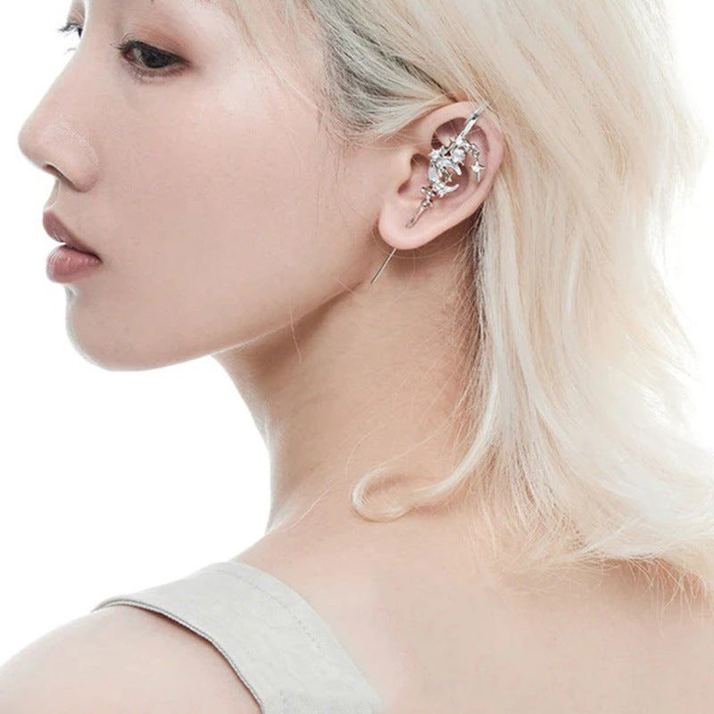 Wholesale Creative Star Moon diamond stud earrings geometric fashion personalized cold style earrings holiday gift Women's earrings
